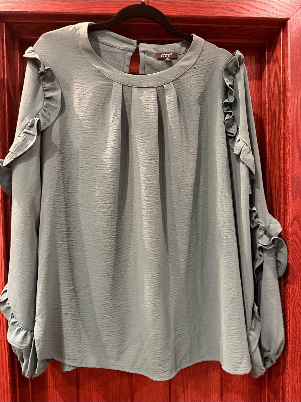 ODDY Sage Green Ruffle Sleeve Blouse